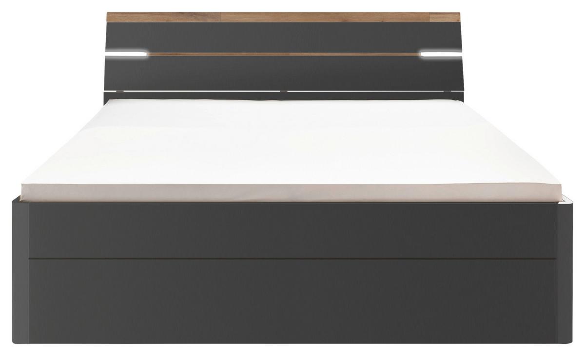 Stauraumbett Mit Beleuchtung 180x200 Cm Mars Graphit - Eichefarben/Schwarz, KONVENTIONELL, Holzwerkstoff (180/200cm) - MID.YOU