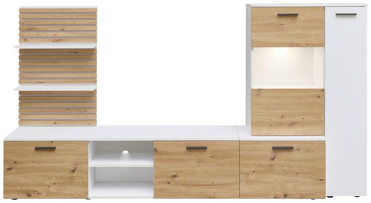Szekrénysor Heathrow - Artisan tölgy/fehér, Design, faalapú anyag/Üveg (250/135/38cm) - MID.YOU