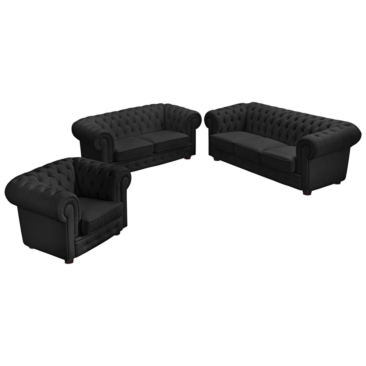 Chesterfield-Sofa Bridgeport Schwarz 3-Sitzer, Echtleder - Nussbaumfarben/Schwarz, Design, Leder (200/76/98cm) - Max Winzer