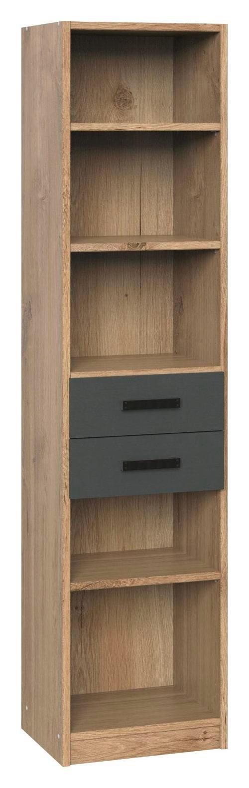 Regal mit Laden Liverpool 47 cm Eiche Dekor/Graphit - Eichefarben/Graphitfarben, Design, Holzwerkstoff (47/198/38cm) - MID.YOU