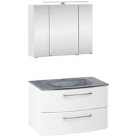 Badmöbel-Set 3-Tlg. inkl. LED Stockholm 80cm Grau - Weiß/Grau, KONVENTIONELL, Glas/Holzwerkstoff (80cm) - Held