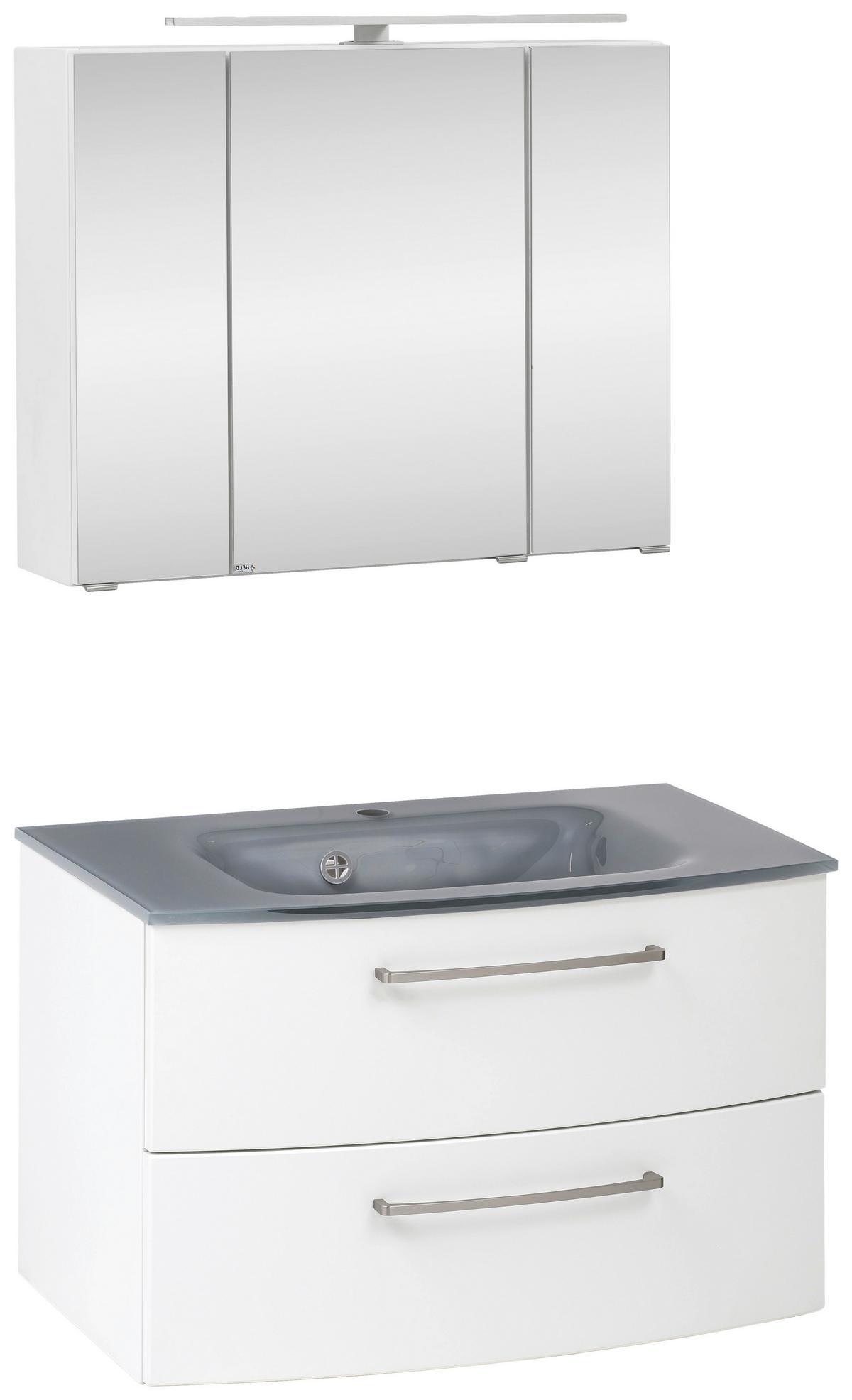 Badmöbel-Set 3-Tlg. inkl. LED Stockholm 80cm Grau - Weiß/Grau, KONVENTIONELL, Glas/Holzwerkstoff (80cm) - Held