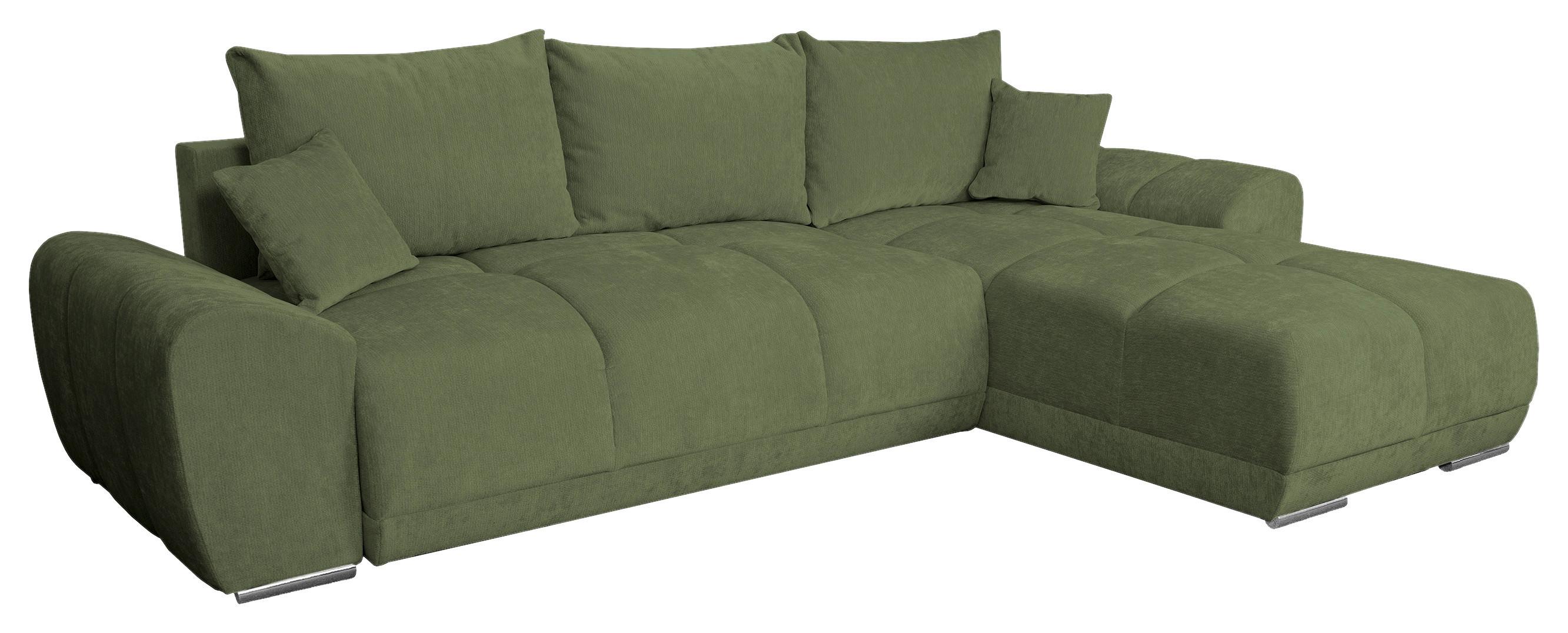 ECKSCHLAFSOFA Ramon, Dunkelgrün S: 296x182cm - Chromfarben/Dunkelgrün, Trend, Textil (296/182cm)