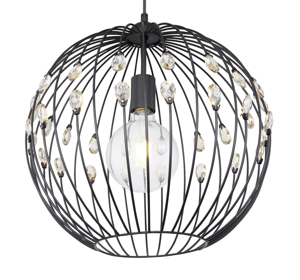 Hängeleuchte H: 120 Cm 1-Flammig, Mit Kristallglas - Schwarz, Basics, Glas/Metall (40/120cm) - Globo