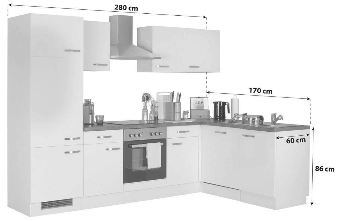 Eckküche Alba mit Geräten 280x170 cm Weiß/Schiefer - Schieferfarben/Weiß, MODERN, Holzwerkstoff (280/170cm)