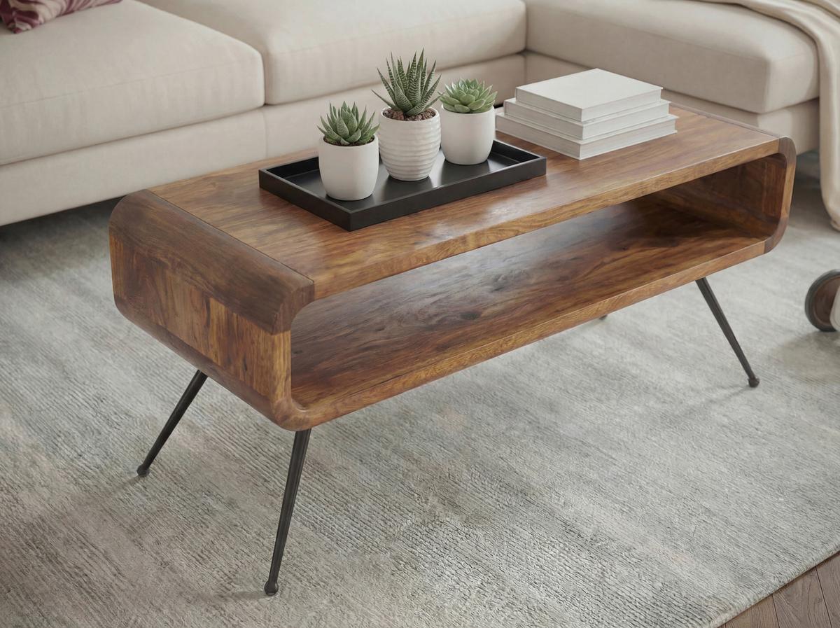 COUCHTISCH Mangoholz B: 105cm - Schwarz/Braun, Design, Holz/Metall (105/40/45cm) - Livetastic