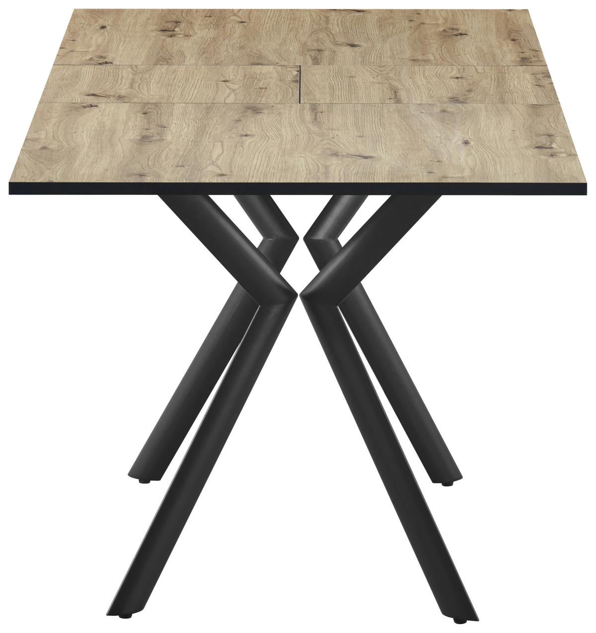 Ausziehtisch Marcel Giga 140AZ Melamin Eiche, B:140-180cm - Eichefarben/Schwarz, MODERN, Holzwerkstoff/Metall (140-180/80/76cm)