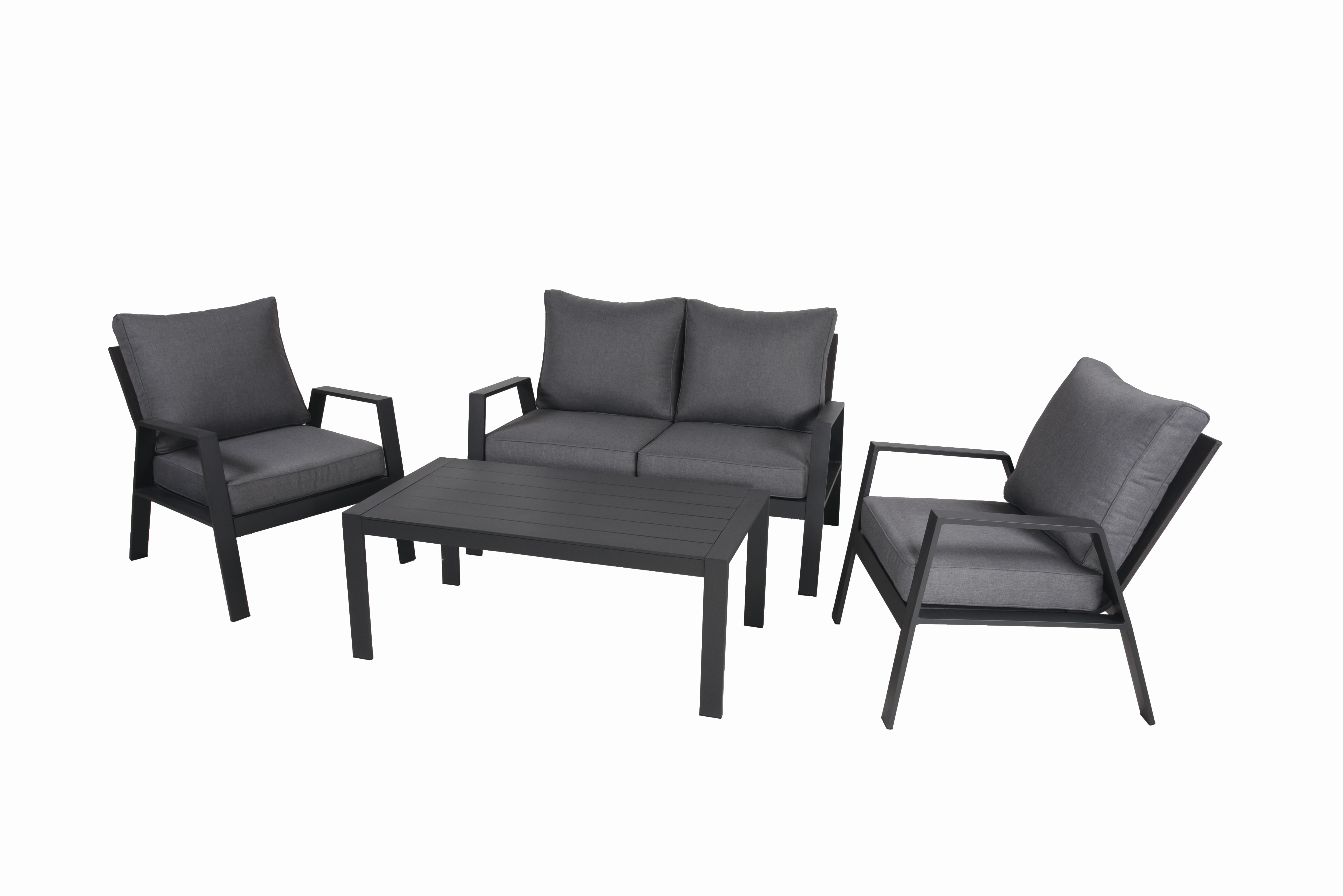 Gartenset Victoria - Anthrazit/Grau, Basics, Kunststoff/Textil - Gardenson