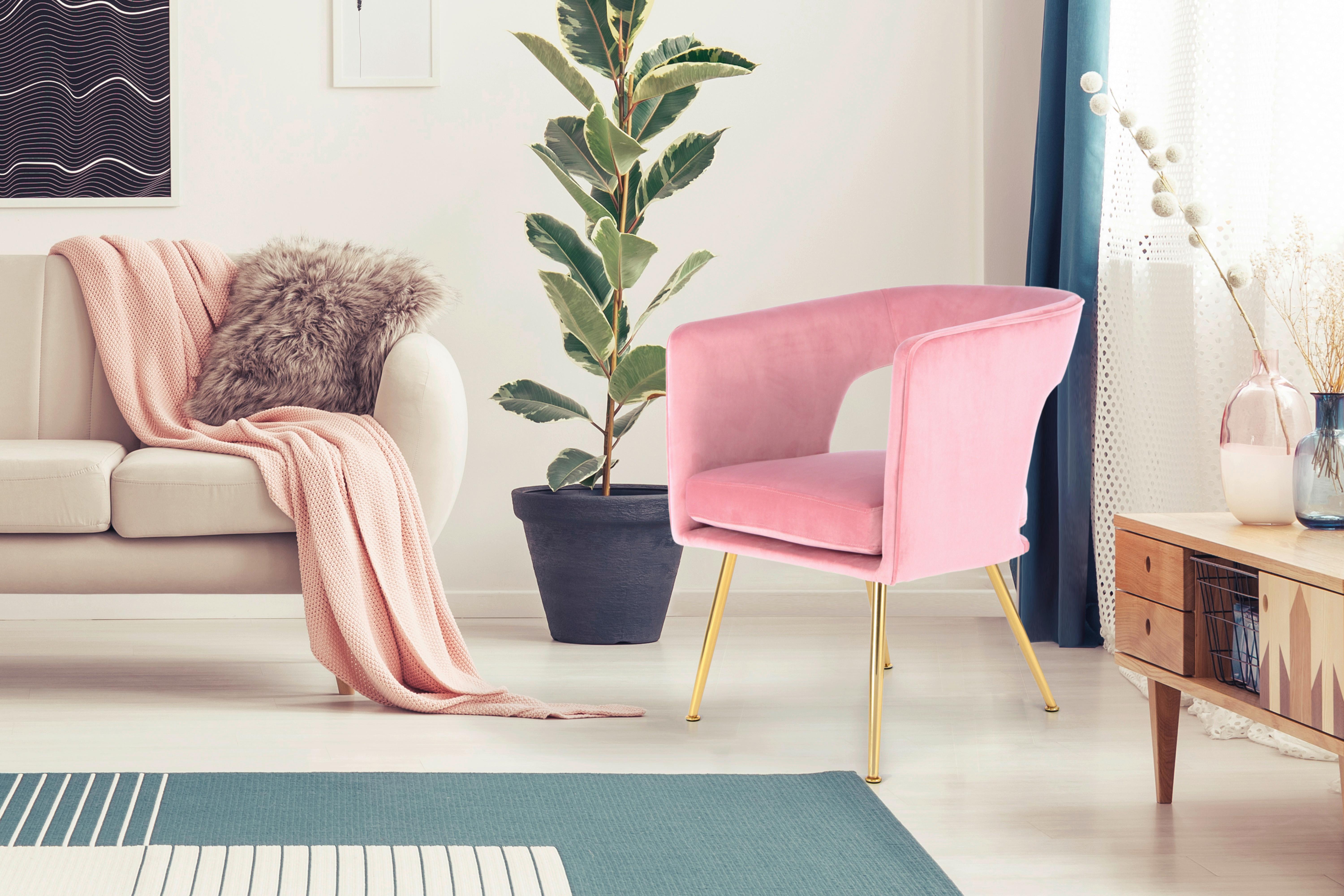 ŽIDLE S PODRUČKAMI JOLENE - růžová/barvy zlata, Moderní, kov/textil (60/77/63cm) - MID.YOU