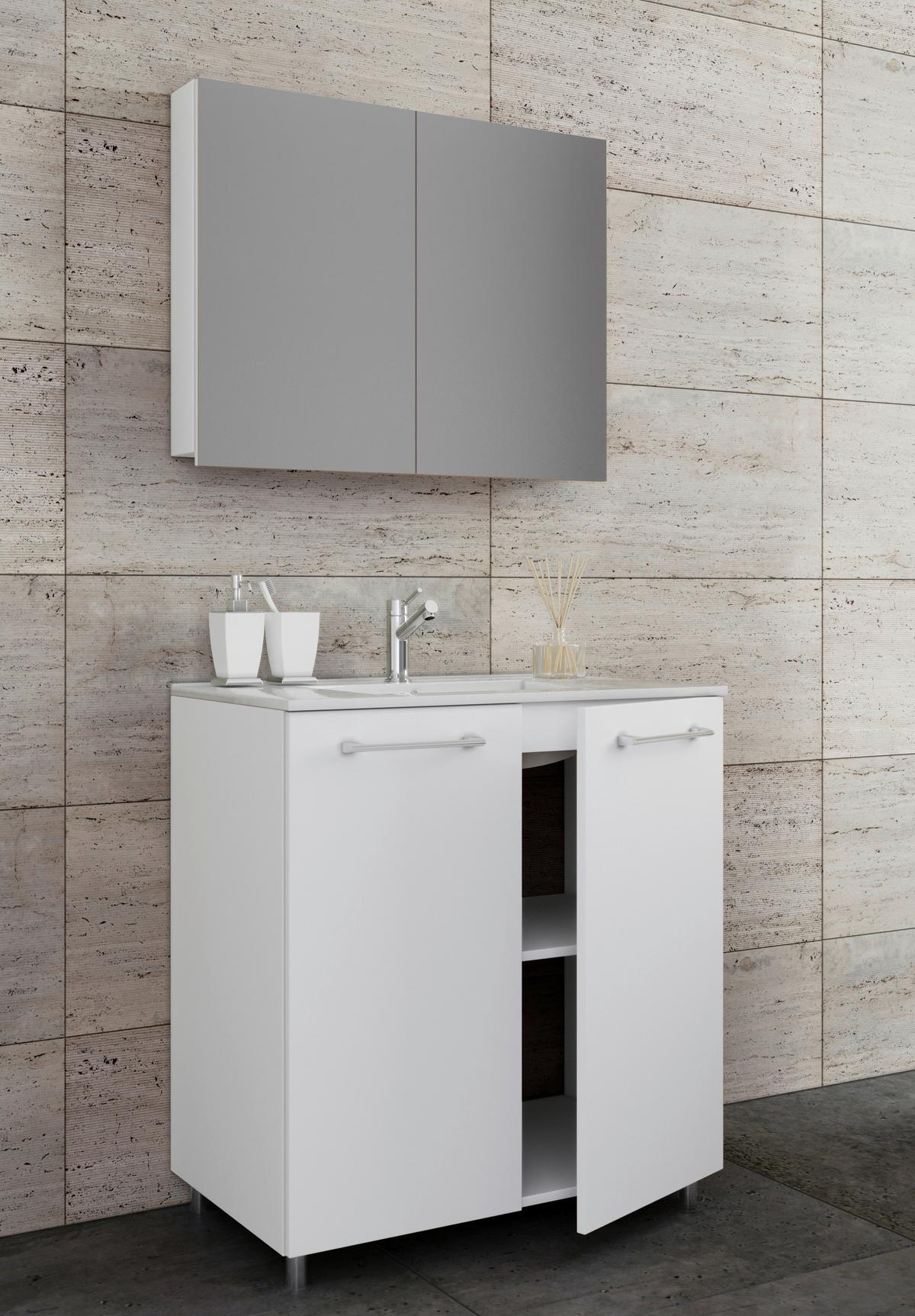 Badezimmer Gilos 3-Teilig Weiß B: 80 cm - Alufarben/Weiß, MODERN, Keramik/Holzwerkstoff (80cm) - MID.YOU