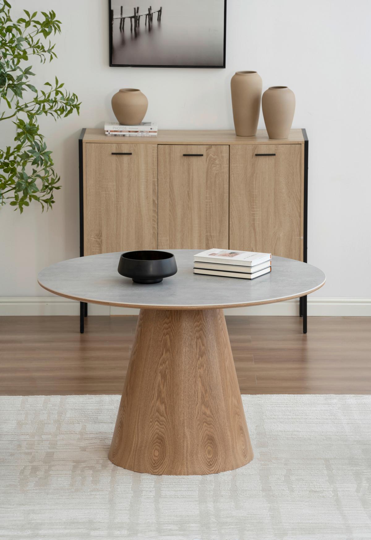 Étkezőasztal Aiden - tölgyfa színű/szürke, Modern, faalapú anyag/fa (120/120/75cm) - MID.YOU