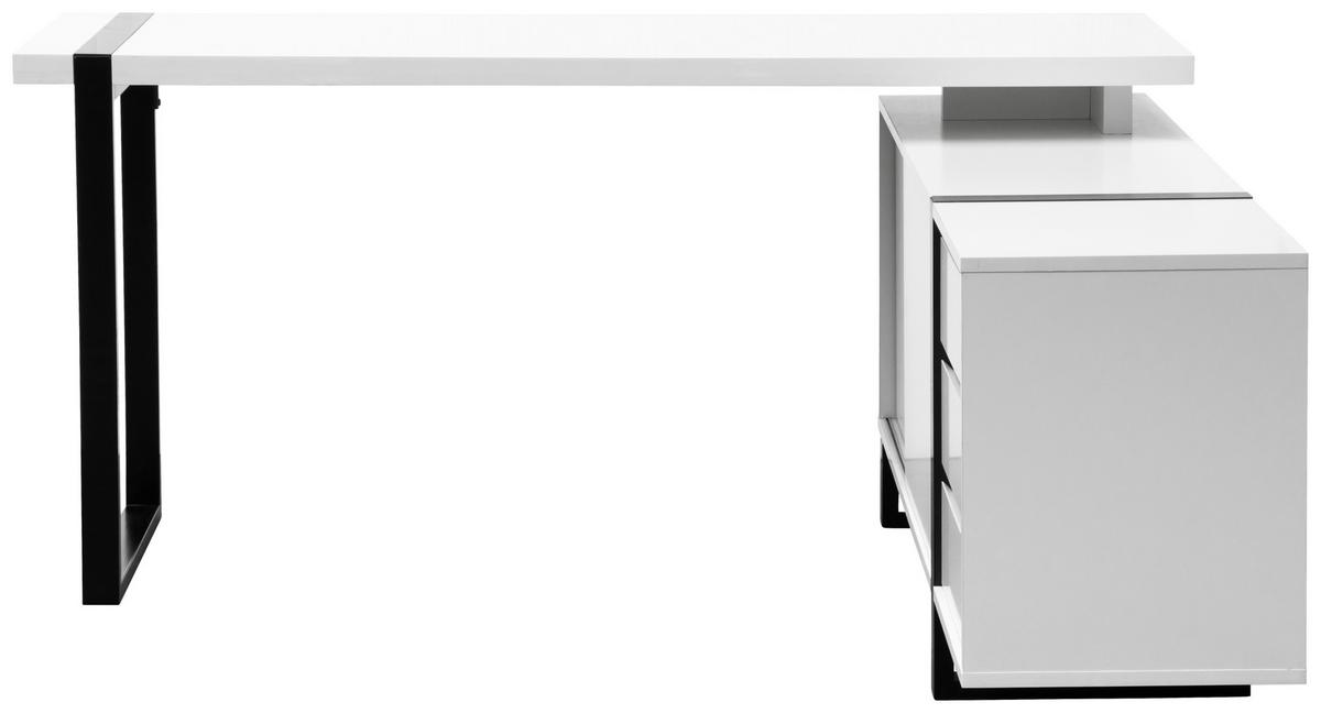 Eckschreibtisch Ray Schwarz/Weiß L: 160 cm - Schwarz/Weiß, MODERN, Holzwerkstoff/Metall (160/160/76cm) - Livetastic