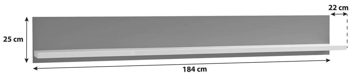 Wandboard Trento B: 184 cm Grau/Weiß - Weiß Hochglanz/Grau, Design, Holzwerkstoff (184/25/22cm) - Livetastic