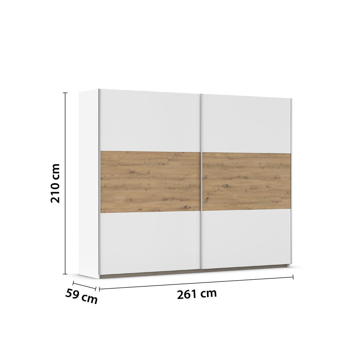 Tolóajtós Szekrény Foster 261/210 Cm - Artisan tölgy/fehér, Konventionell, faalapú anyag (261/210/59cm)