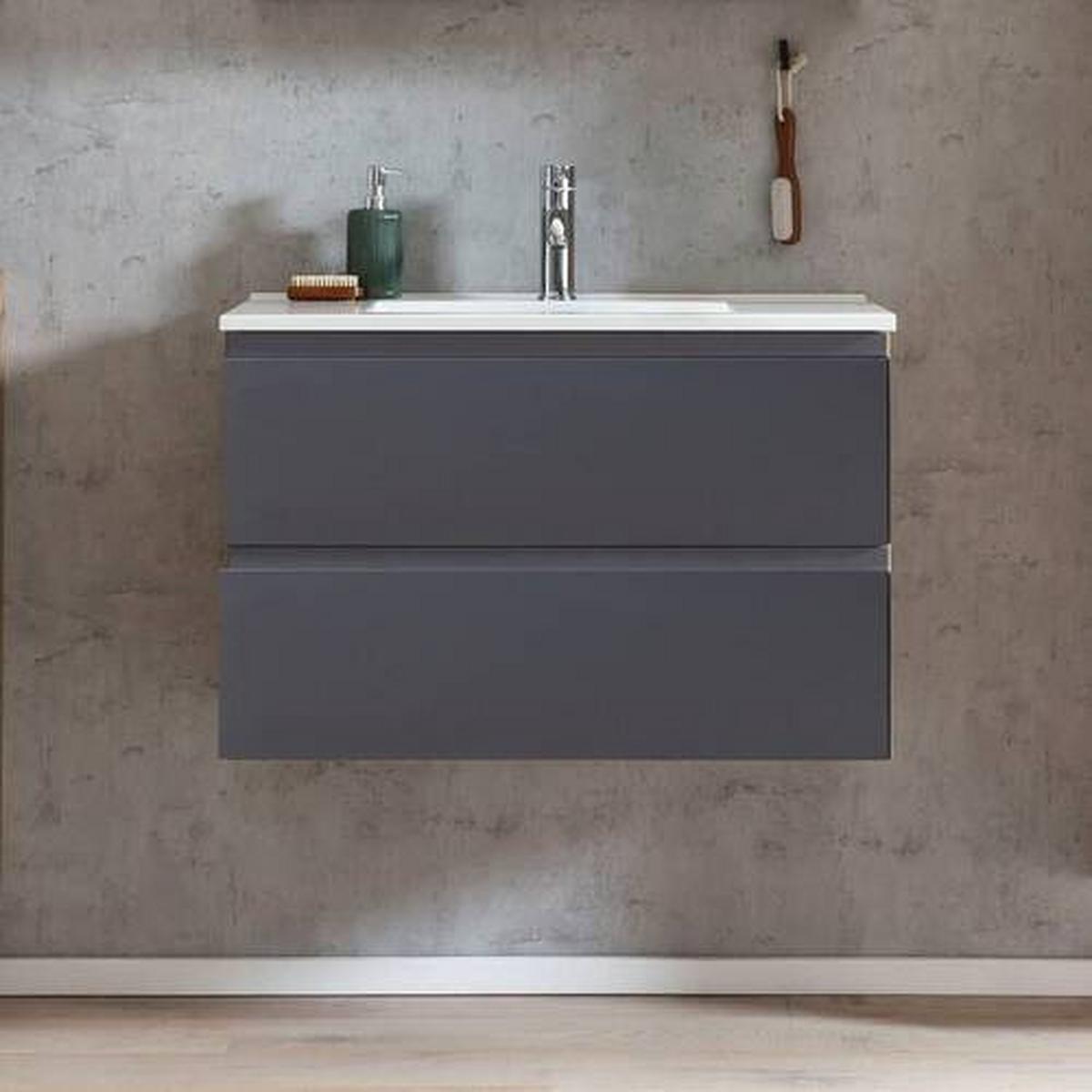 Waschbecken Mit Unterschrank Varese B: 80 Cm Grau/eiche - Eiche Wotan/Weiß, MODERN, Holzwerkstoff/Stein (80cm) - Held