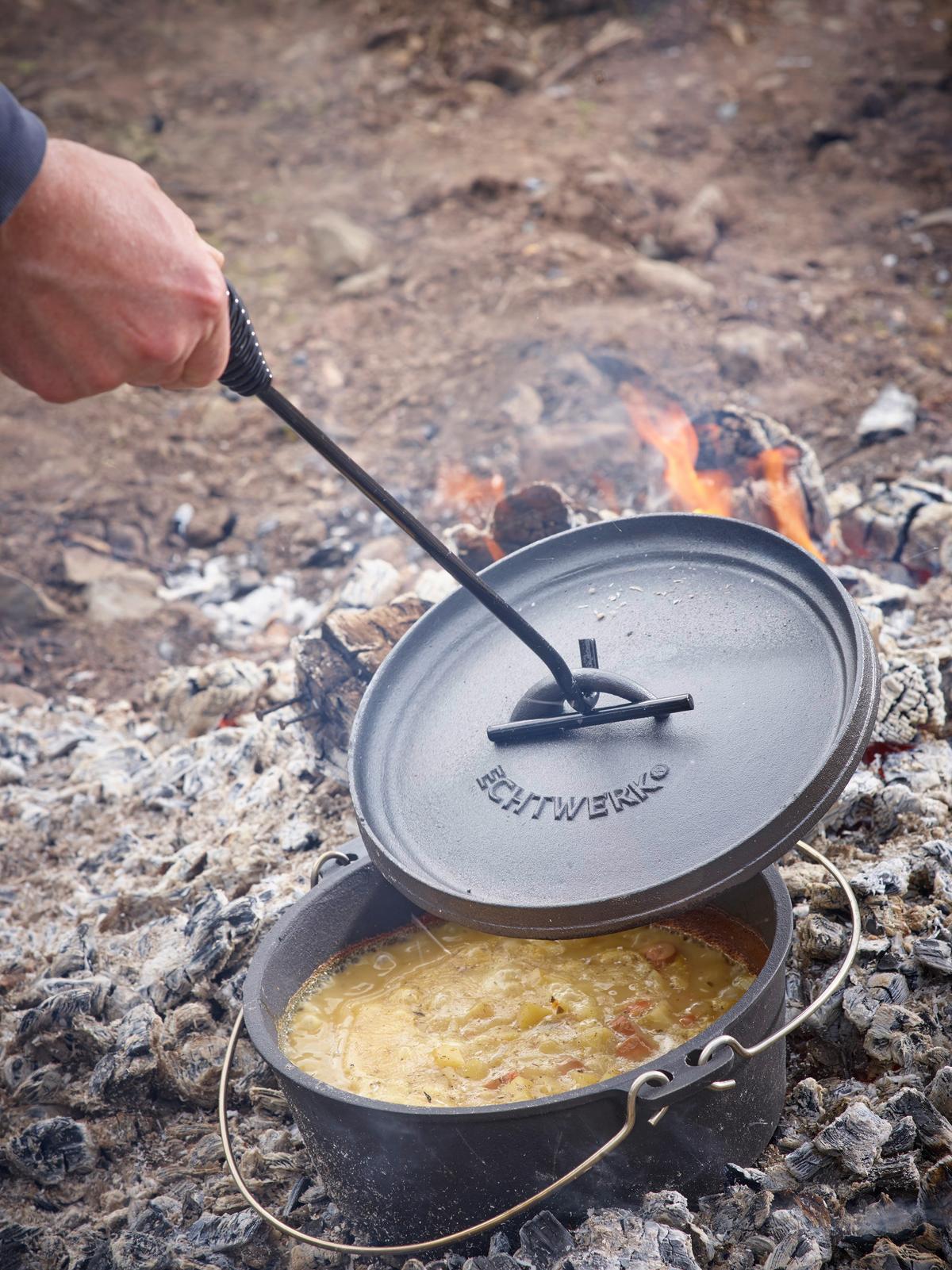 Dutch Oven 7-Tlg. Gusseisen Ø 24/16,5/30cm mit Deckelheber - Schwarz, Trend, Metall - Echtwerk