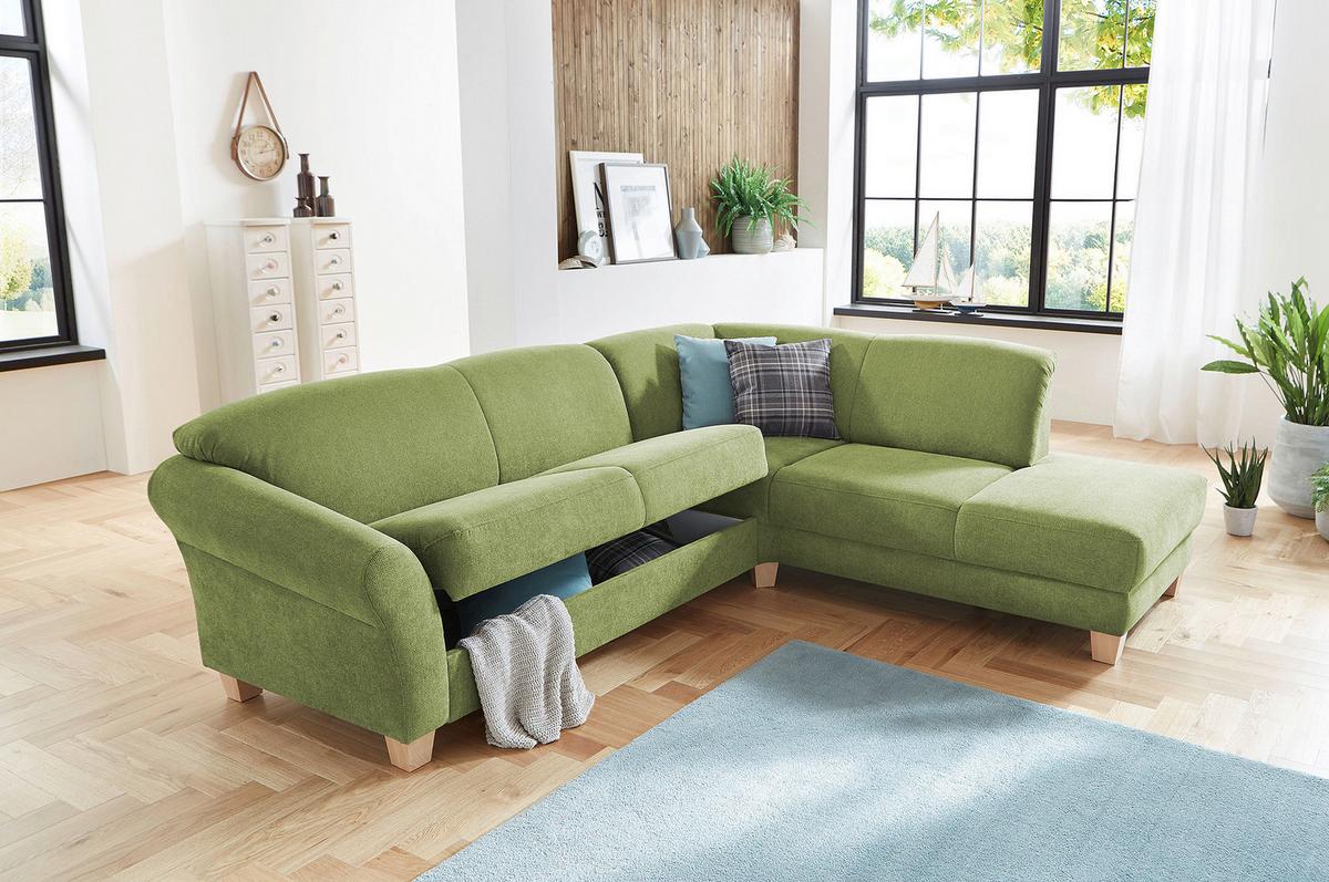 Ecksofa Gotland grün mit Bettkasten, 257x212 cm - Naturfarben/Grün, KONVENTIONELL, Textil (257/212cm) - Sit & More