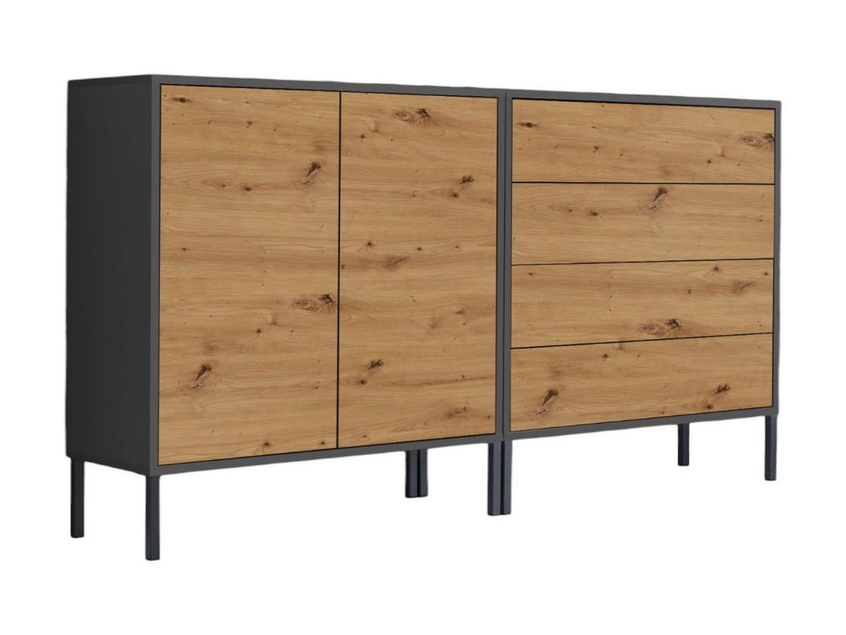 Sideboard Mailand3b:158cmeiche/Anthrazit - Anthrazit/Eiche Artisan, MODERN, Holzwerkstoff (158/86/33cm) - MID.YOU