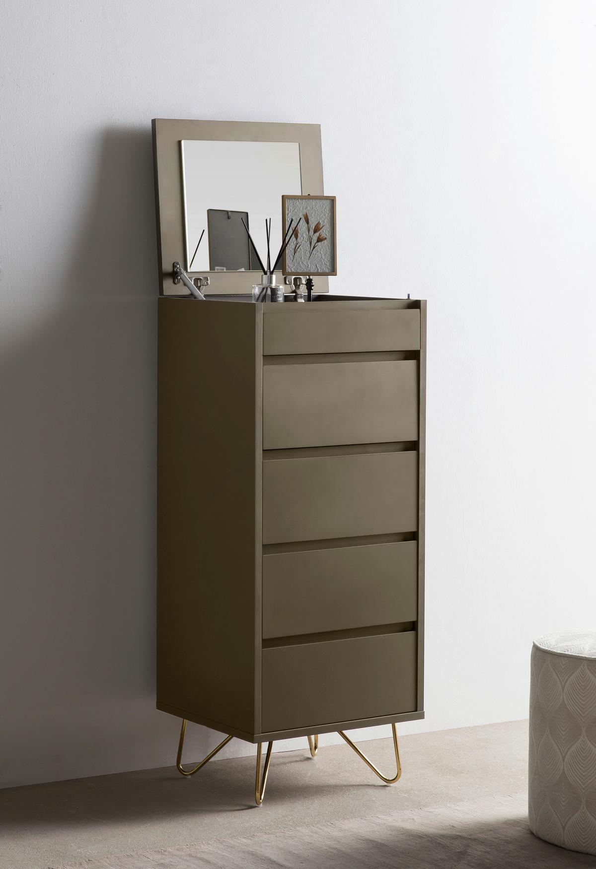 Kommode Grau B: 45cm - Messingfarben/Grau, Design, Glas/Holzwerkstoff (45/110/40cm) - Livetastic