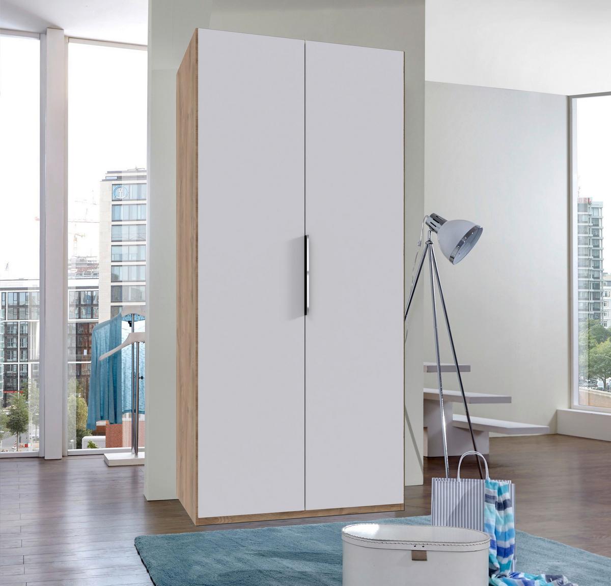 Drehtürenschrank Level 36 A Weiß/Eiche Dekor, B: 100cm - Plankeneiche/Weiß, MODERN, Holzwerkstoff (100/216/58cm) - MID.YOU