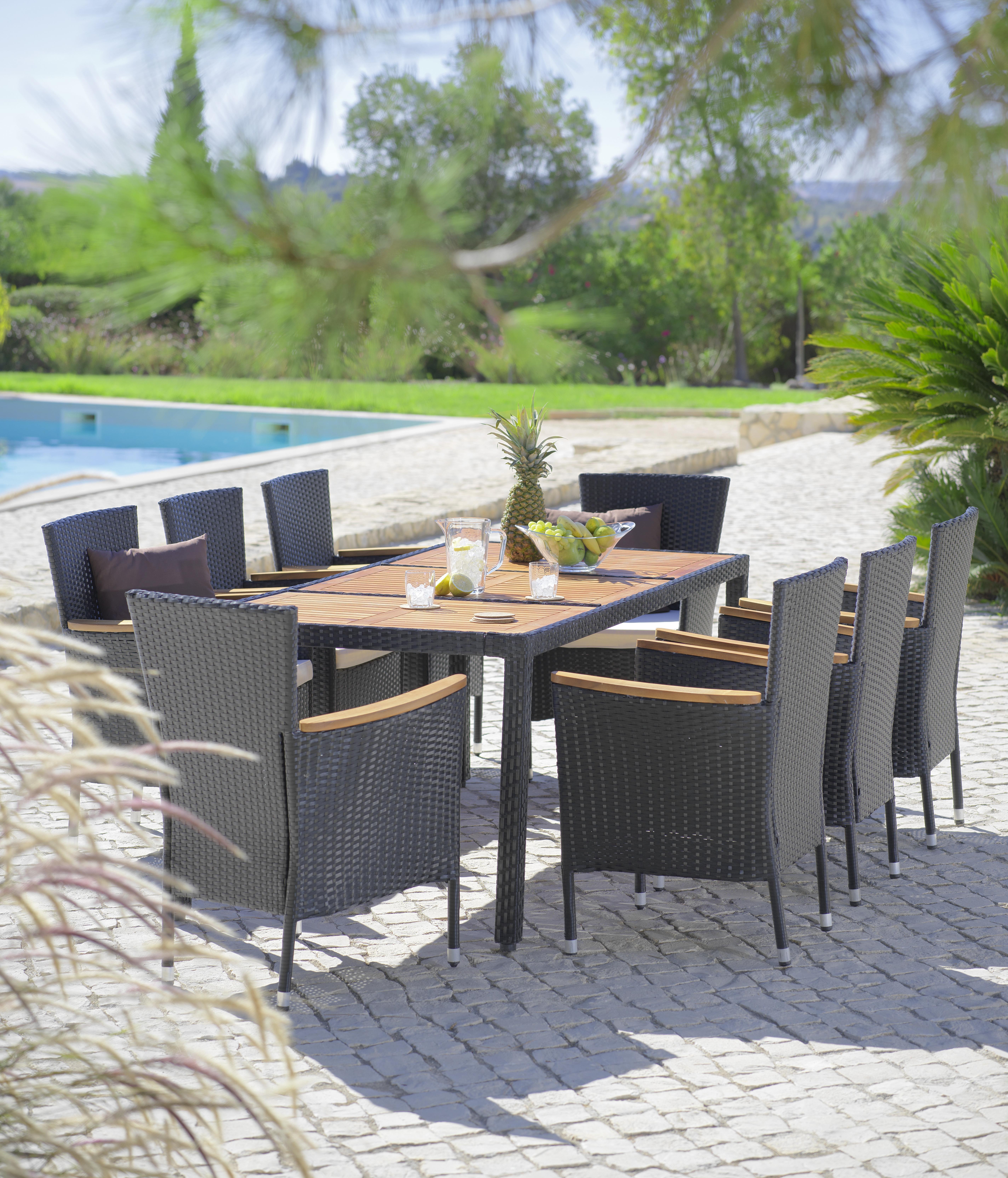 Gartenmöbel Set 9-Teilig Moa Aus Polyrattan U. Holz mit Kissen - Beige/Schwarz, MODERN, Holz/Kunststoff - James Wood