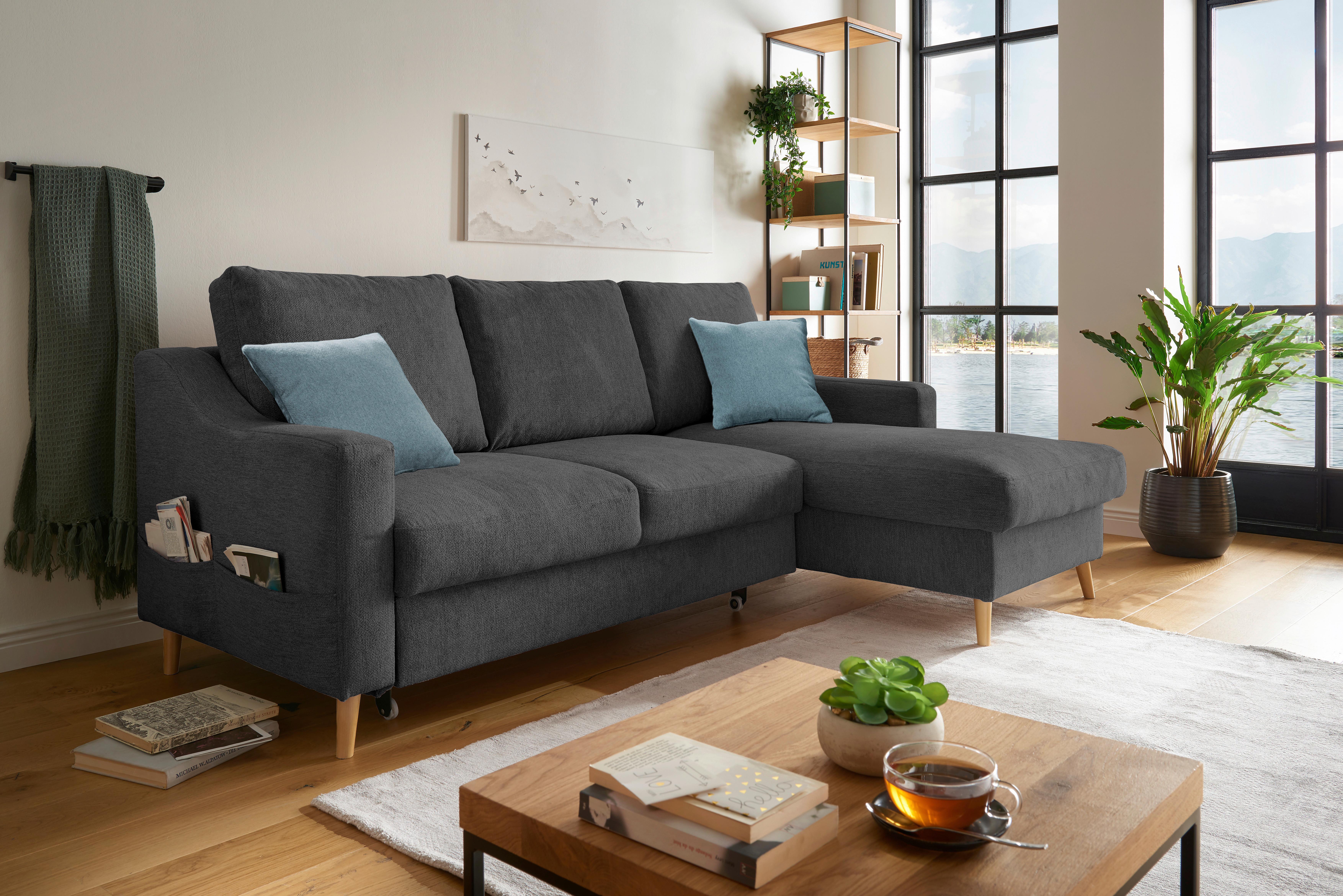 Ecksofa Valentina Schwarz S: 228/150cm - Blau/Schwarz, Design, Textil (228/150cm) - MID.YOU