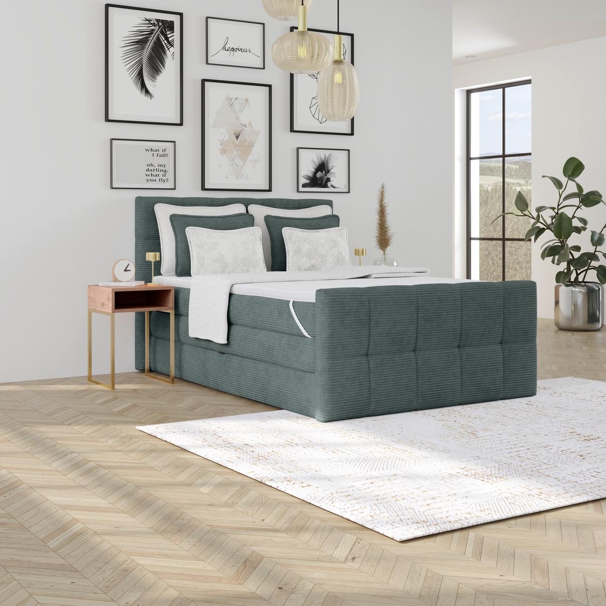 Boxspringbett mit Topper und Bettkasten 140x200 Medino - Blaugrau, KONVENTIONELL, Holz/Holzwerkstoff (140/200cm)