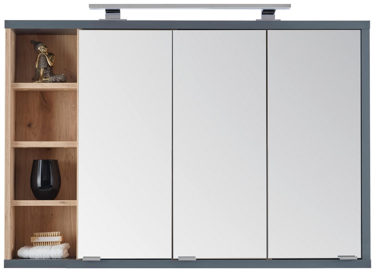 Spiegelschrank Camillo B: 110 cm, Melamin Eichefarben - Anthrazit/Eiche Artisan, MODERN, Glas/Holzwerkstoff (110/74/20cm)