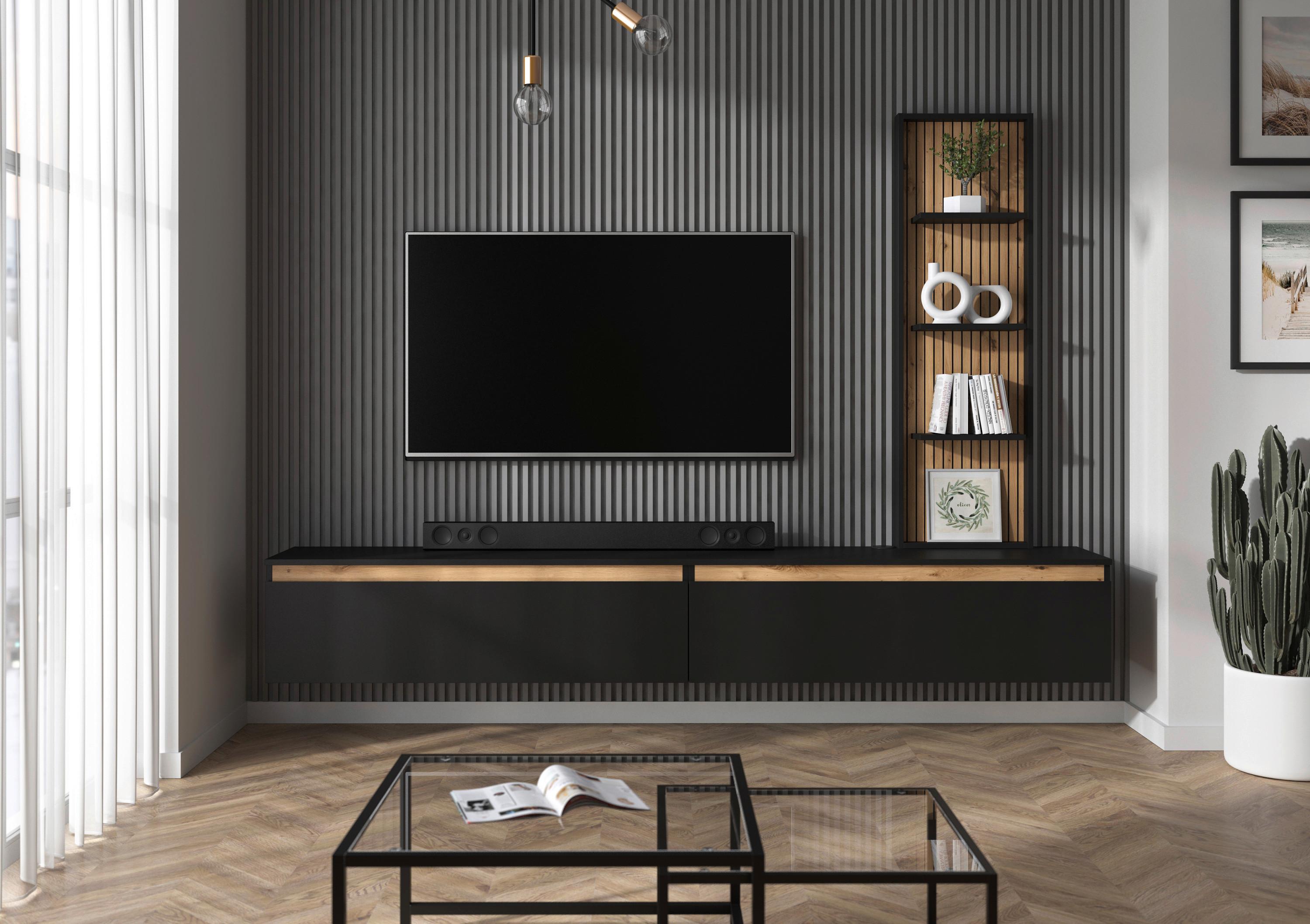Lowboard Pascal 230cm, Schwarz Pascal - Schwarz/Eiche Artisan, MODERN, Holzwerkstoff (115/160/35cm)