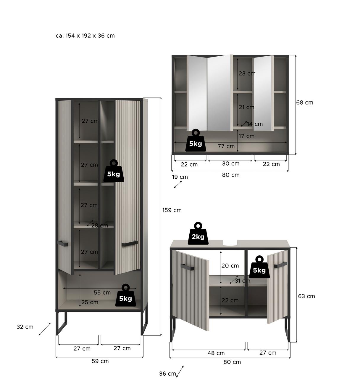 Badezimmer Bagno Schwarz/kaschmir B:139cm - Kaschmir/Schwarz, MODERN, Holzwerkstoff (139cm) - MID.YOU