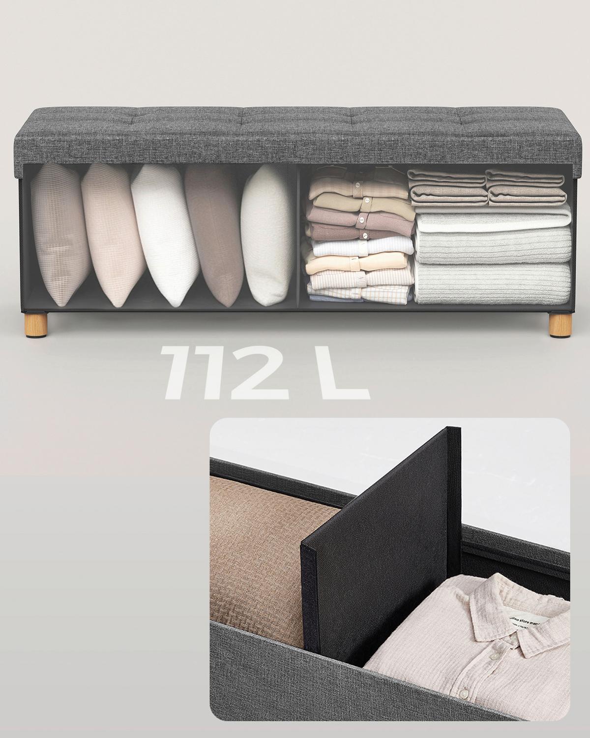 Sitzbox Grau B: 110cm - Naturfarben/Grau, Basics, Holzwerkstoff/Textil (110/40/38cm)