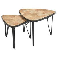Sada konferenčných stolíkov hneďá - hnedá/čierna, Modern, kov/drevo (60/60/45cm) - MID.YOU