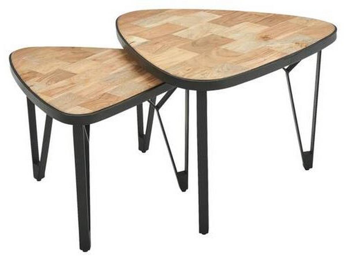 Sada konferenčných stolíkov hneďá - hnedá/čierna, Modern, kov/drevo (60/60/45cm) - MID.YOU