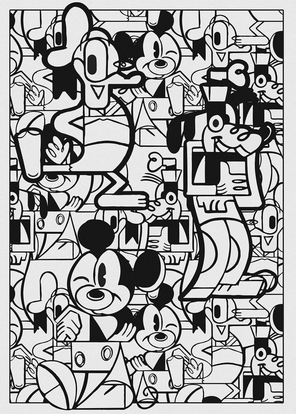 Fototapete Mickey Constructive - Schwarz/Weiß, Trend, Textil (200/280cm)