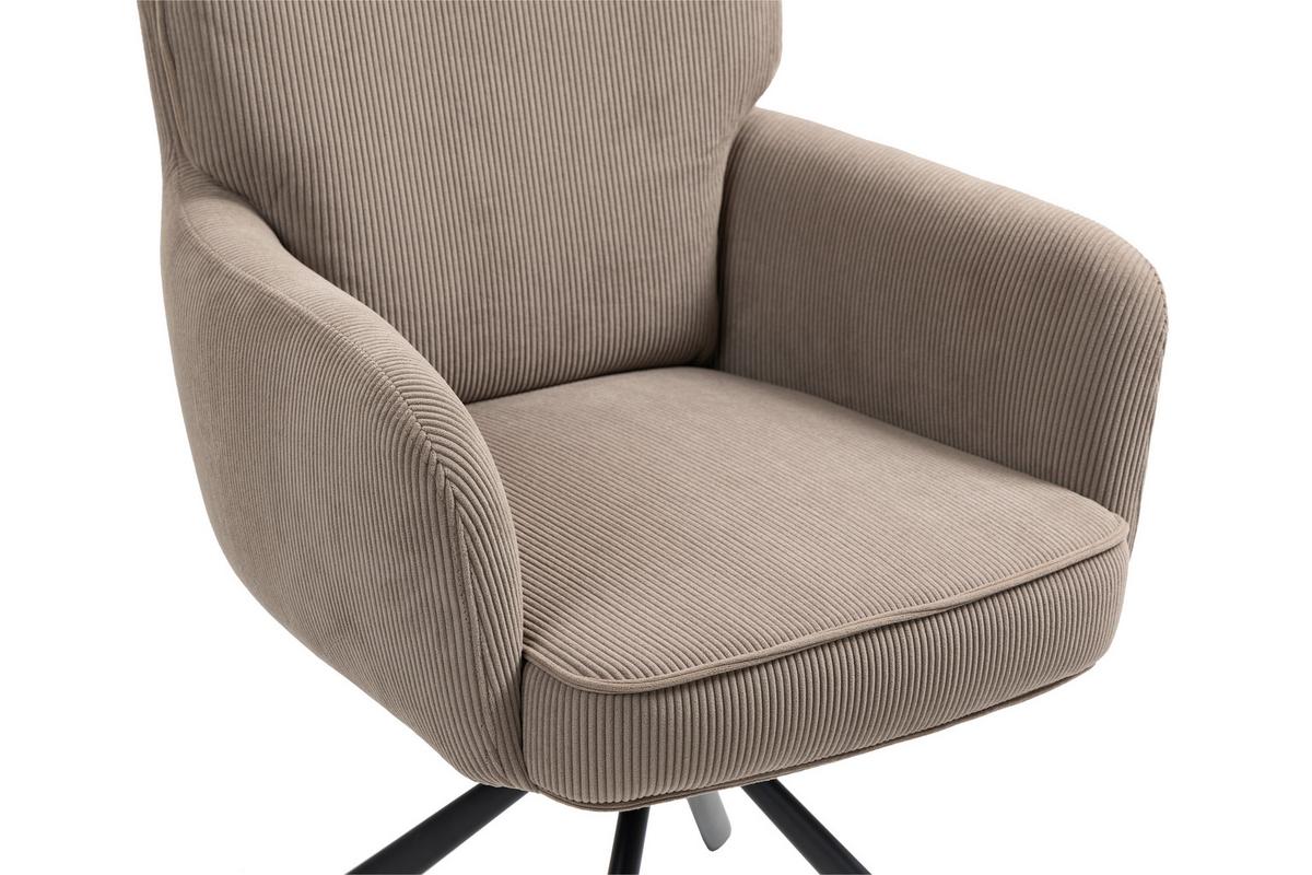 Armlehnstuhl Mila Cord Braun Sitzfl. 180° drehbar, B: 60cm - Schwarz/Braun, KONVENTIONELL, Textil/Metall (60/95/67cm) - MID.YOU