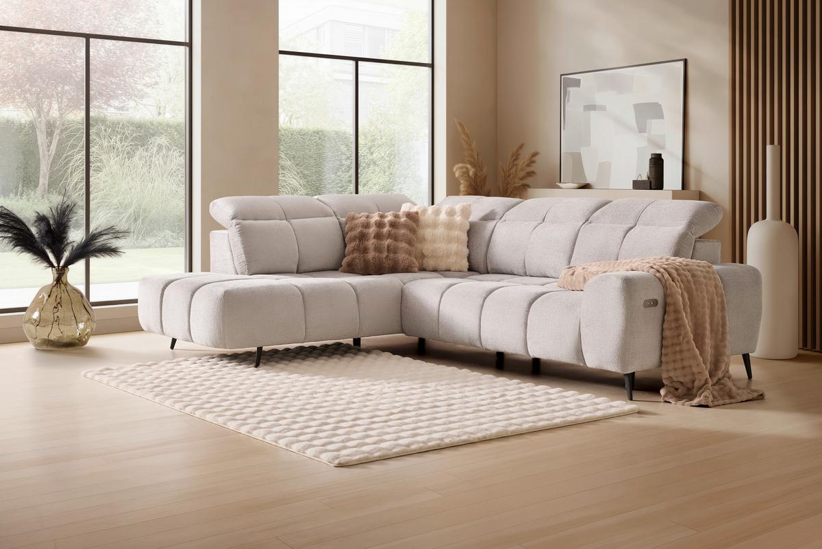 Elektrická sedačka SILVIO, levá, světle šedá - černá/světle šedá, Moderní, kov/textil (225/275cm) - Mömax