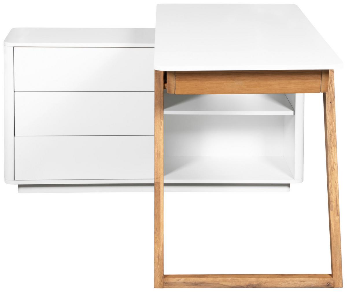 Eckschreibtisch Luma Weiß/Eichefarben L: 150 cm - Eichefarben/Weiß, MODERN, Holz/Holzwerkstoff (150/120/75cm) - Livetastic