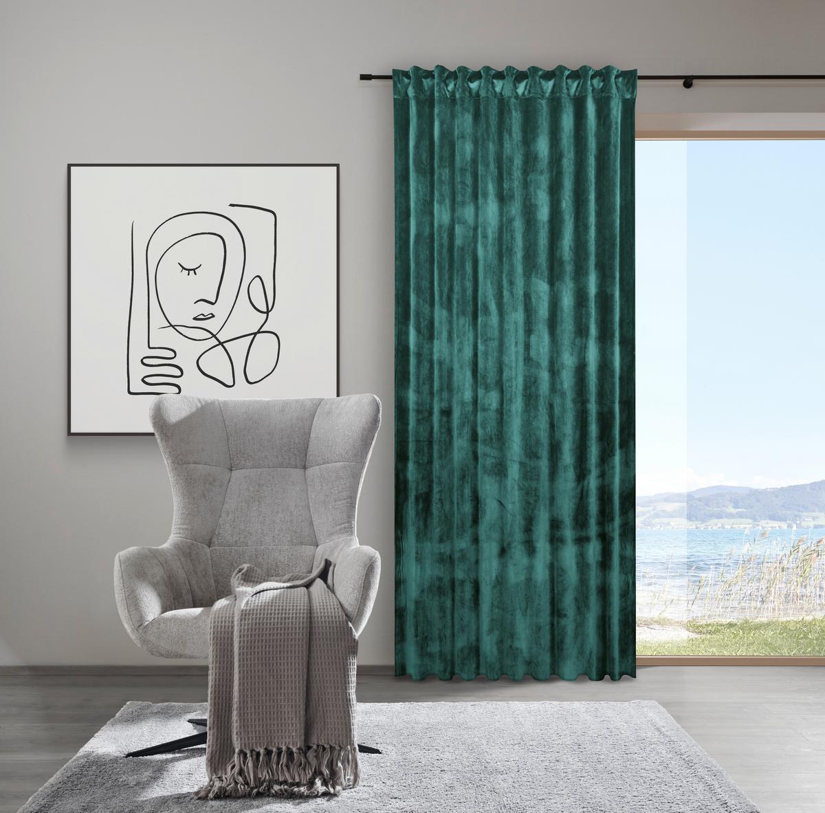 HOTOVÝ ZÁVES Viola, 140/245cm, tmavozelená - tmavozelená, Konventionell, textil (140/245cm) - Premium Living