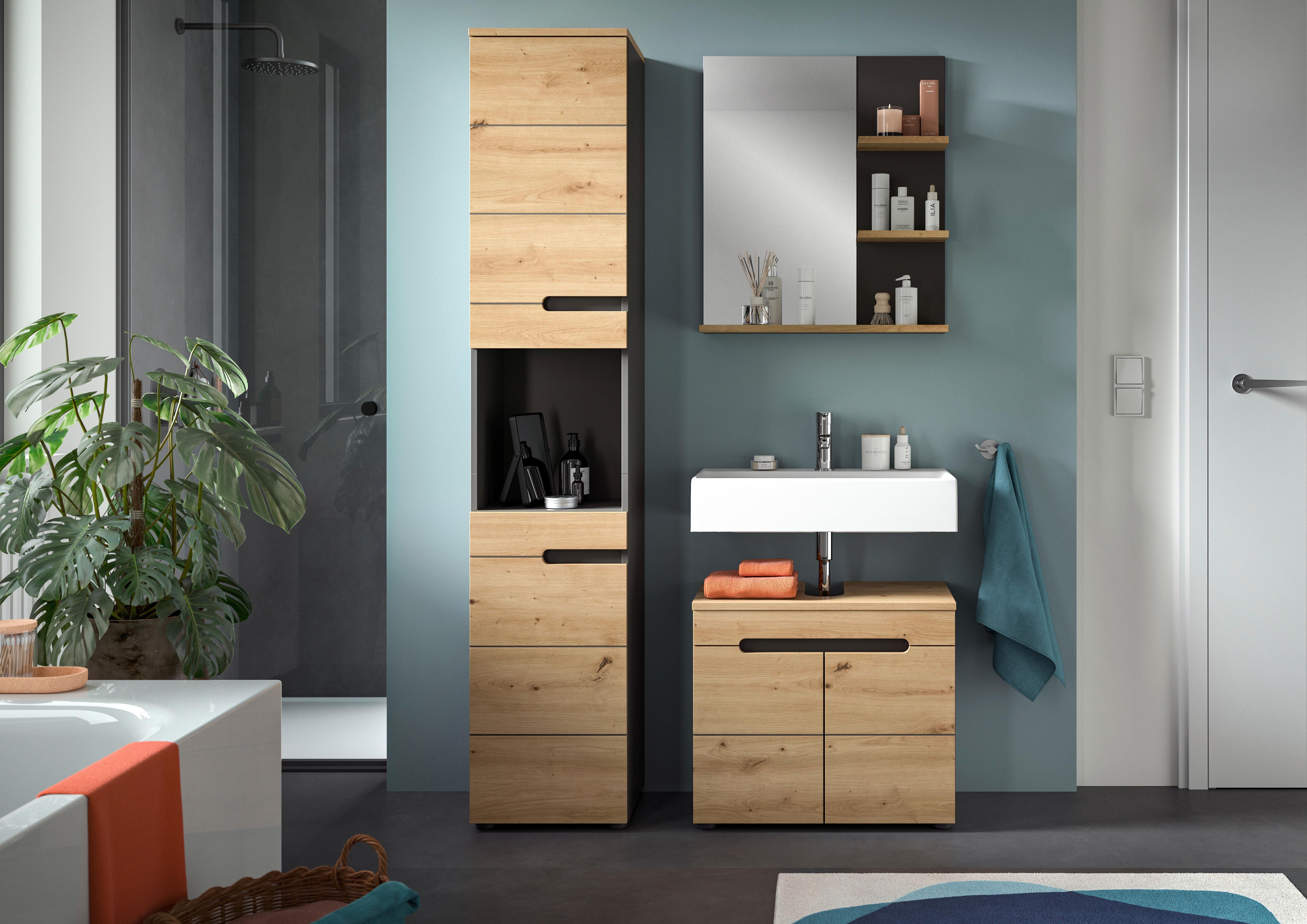 Badezimmer Eiche Artisan Dekor B: 101 Cm - Schwarz/Eiche Artisan, MODERN, Glas/Holzwerkstoff (101cm) - MID.YOU