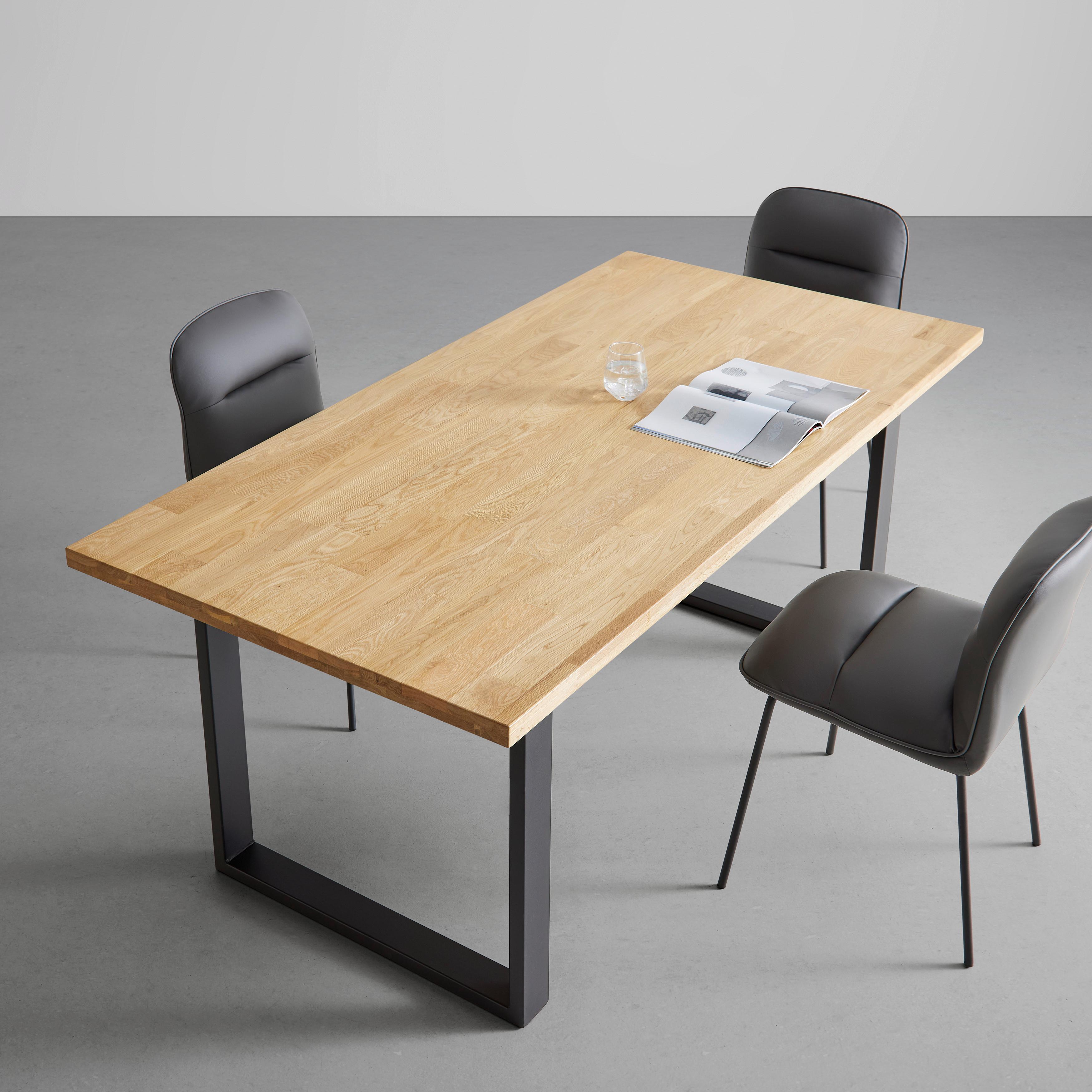 Rozkladací stôl ADAMO masív 180-220 x 90 cm - čierna/farba duba, Modern, kov/drevo (180-220/90/76cm) - P & B