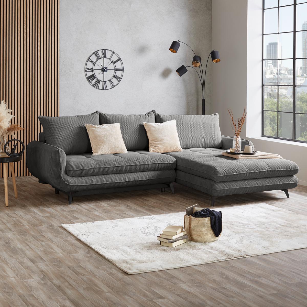 Ecksofa Wave - Schwarz/Grau, MODERN, Holz/Textil (266/189cm)