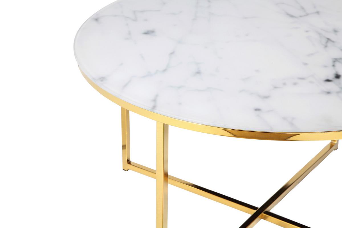 Couchtisch Weiß/goldfarben D: 80 Cm - Goldfarben/Weiß, Design, Glas/Metall (80/80/45cm) - Livetastic