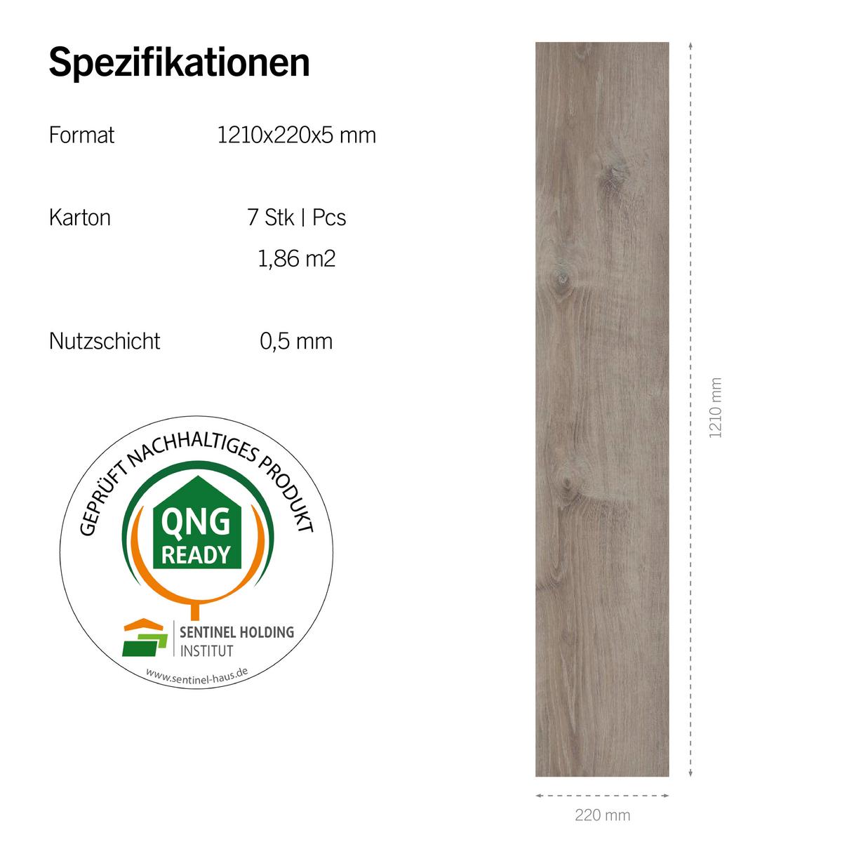 Designboden Eichefarben /Graubraun Landhausdiele Stärke 5mm - Eichefarben/Graubraun, Basics, Kunststoff (121/22/0.5cm)