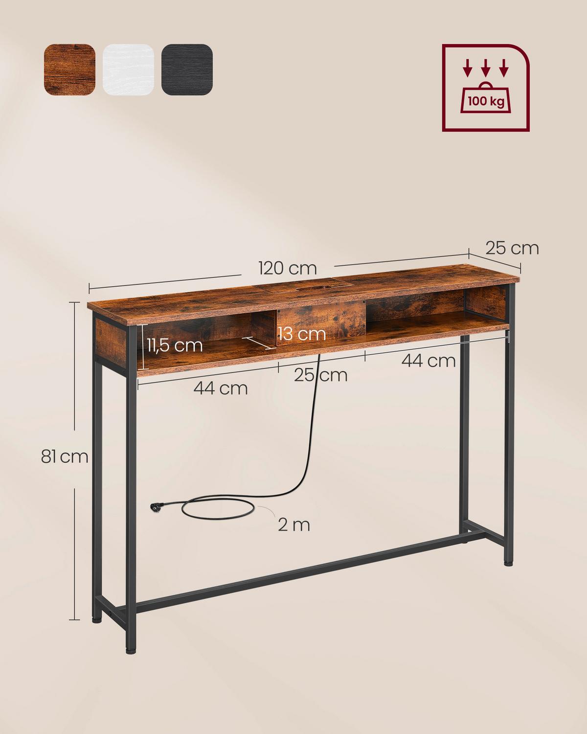 Konsolentisch Schwarz, Dunkelbraun B: 120 Cm - Dunkelbraun/Schwarz, Trend, Holzwerkstoff/Metall (120/81/25cm) - MID.YOU