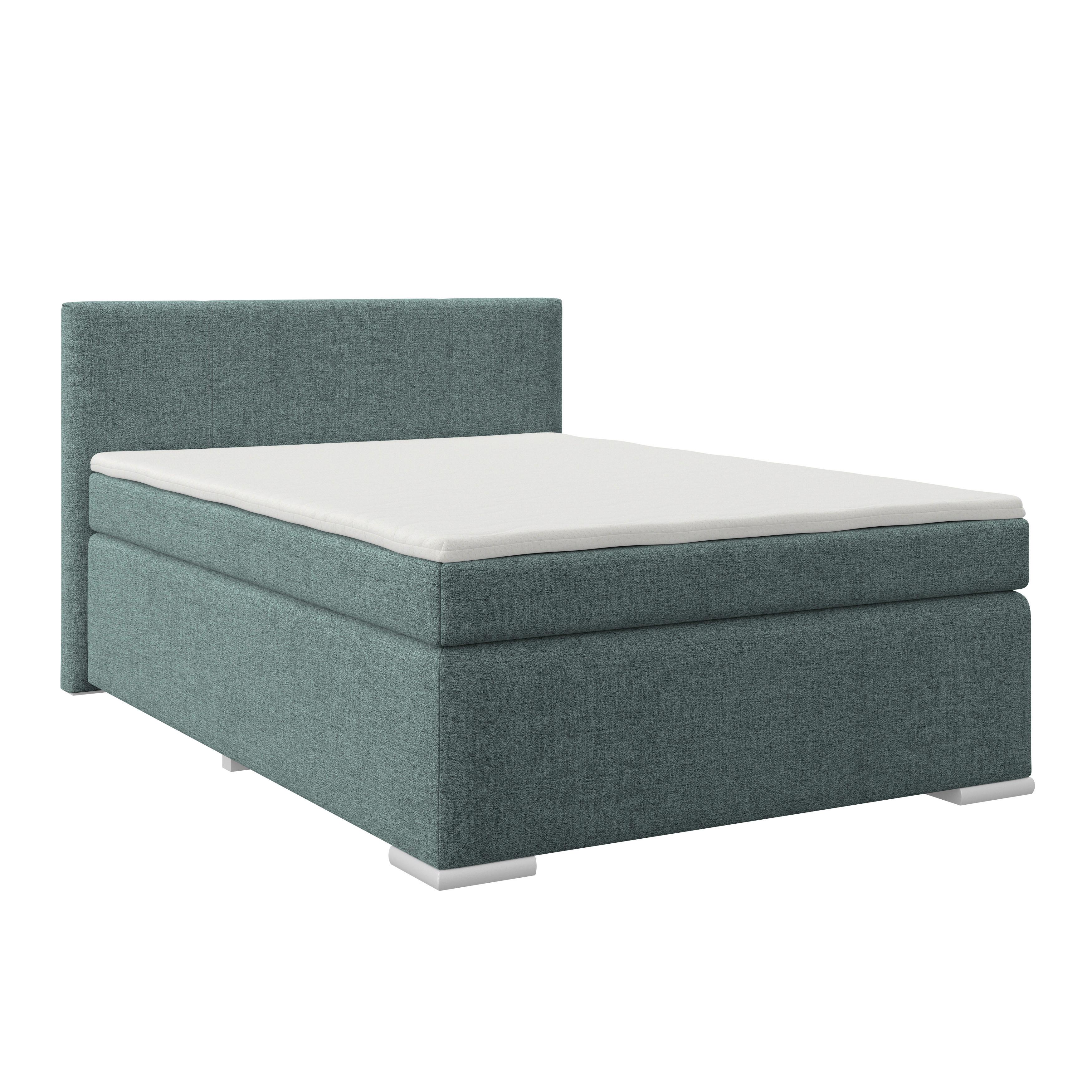 Boxpringbett Mira I Nordic, Lf: 140x200 cm - Blau/Alufarben, Basics, Textil (140/200cm)