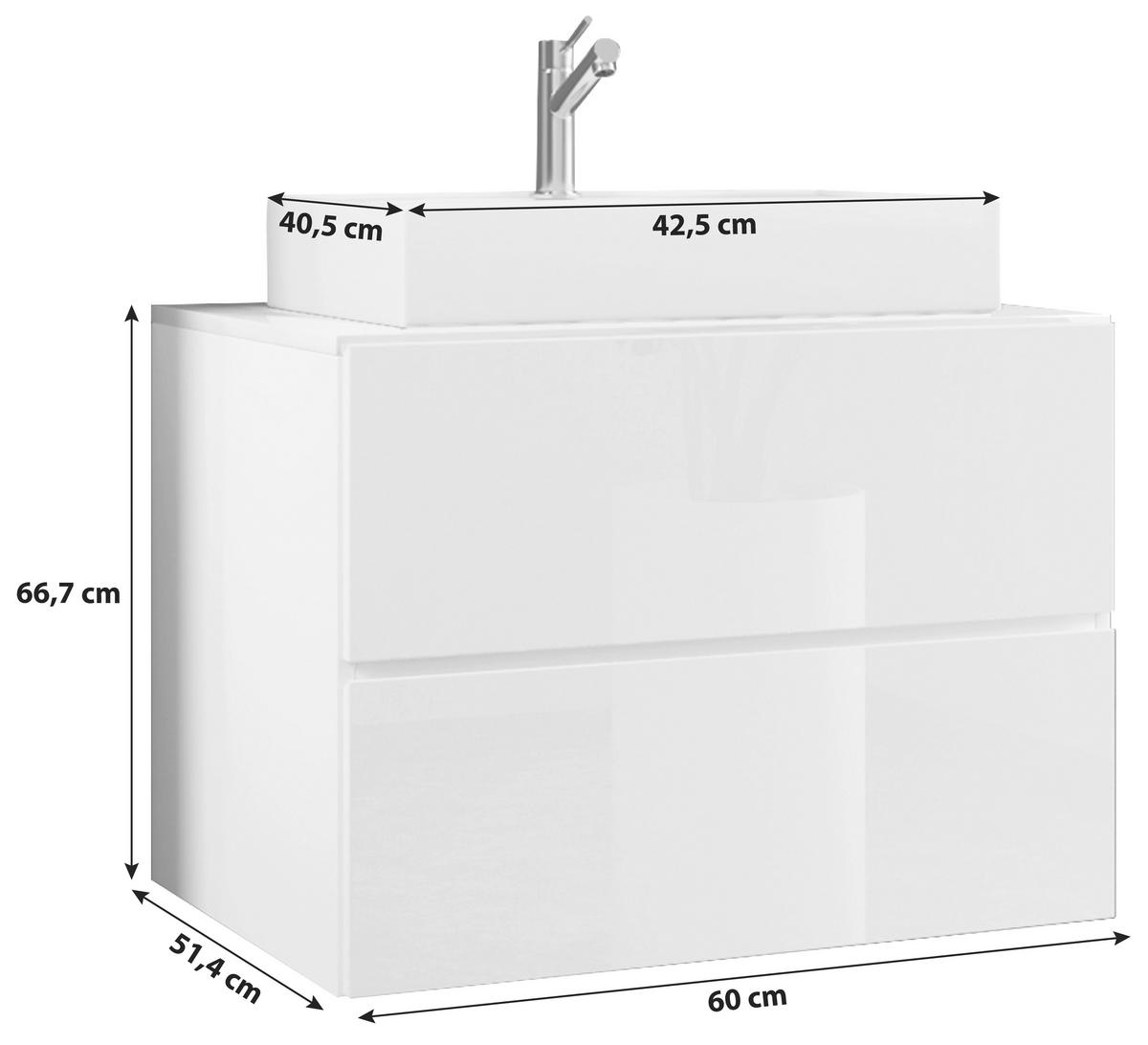 Waschbecken mit Unterschrank B: 60 cm Weiß - Weiß, MODERN, Keramik/Holzwerkstoff (60cm) - MID.YOU