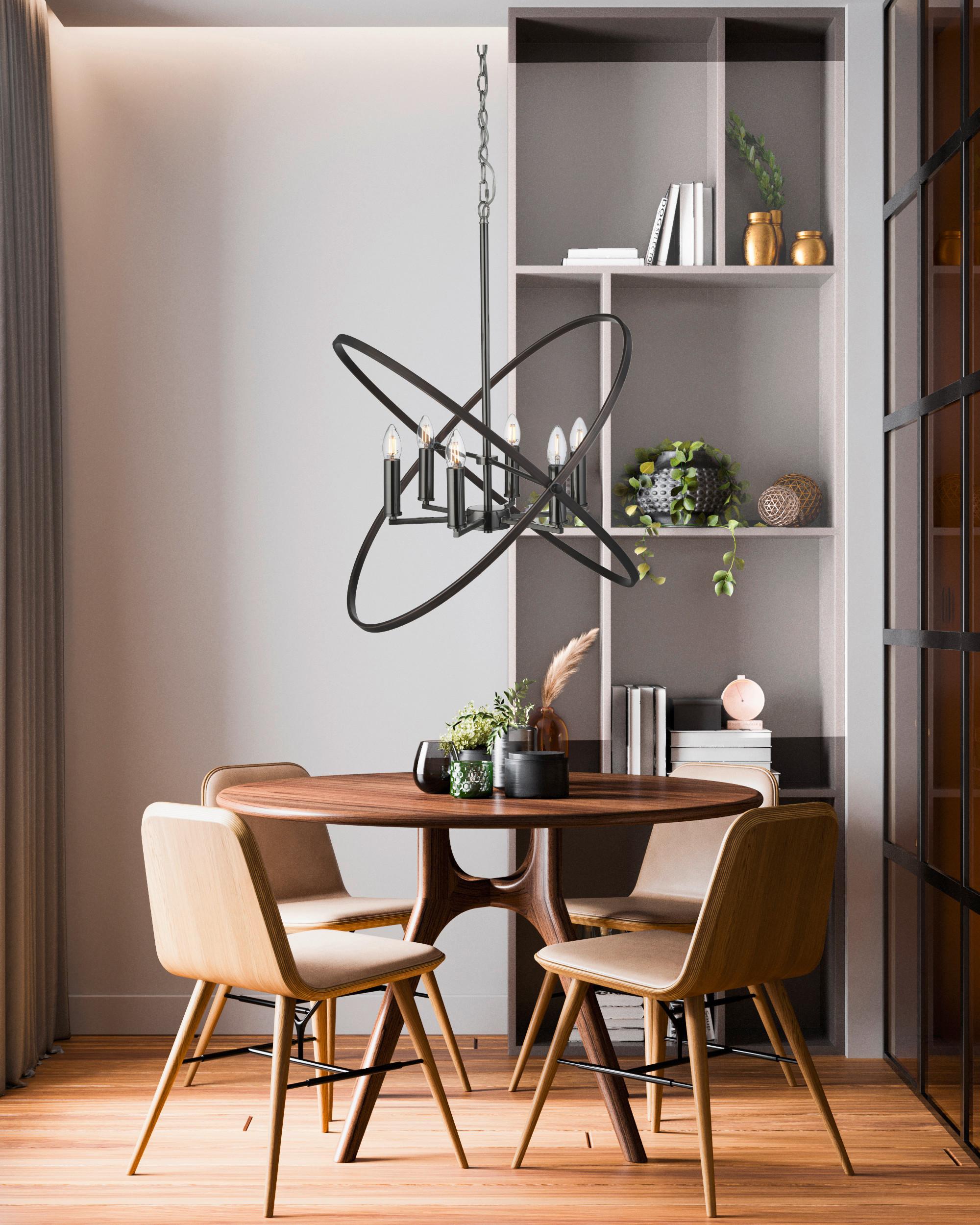 Hängleuchte Hoopla H: 150 Cm 6-Flammig, Höhenverstellbar - Schwarz/Braun, Design, Metall (84/150cm)