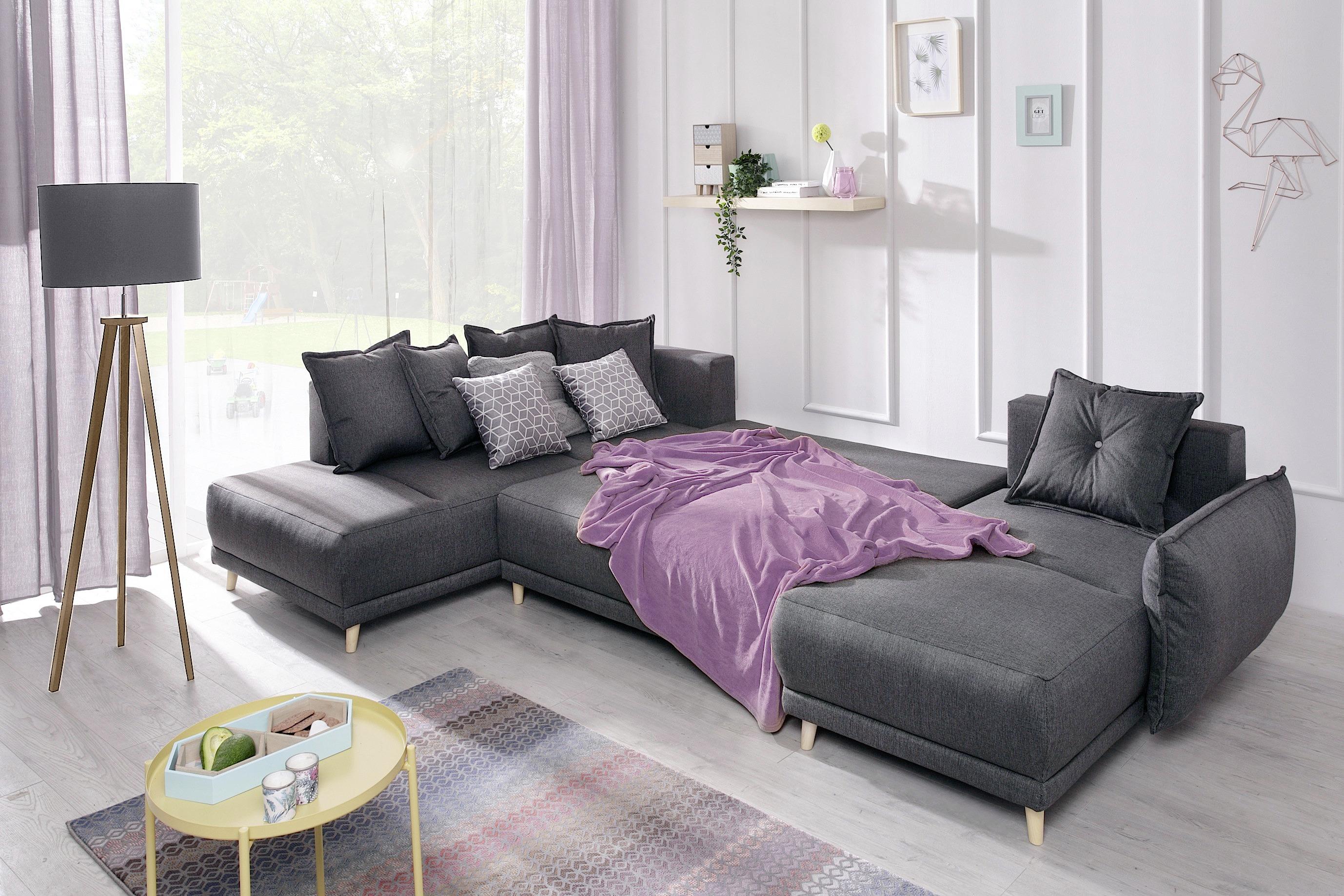 Wohnlandschaft mit Schlaffunktion Lazy Lukka - Dunkelgrau/Hellgrau, Basics, Textil (200/312/155cm) - MID.YOU