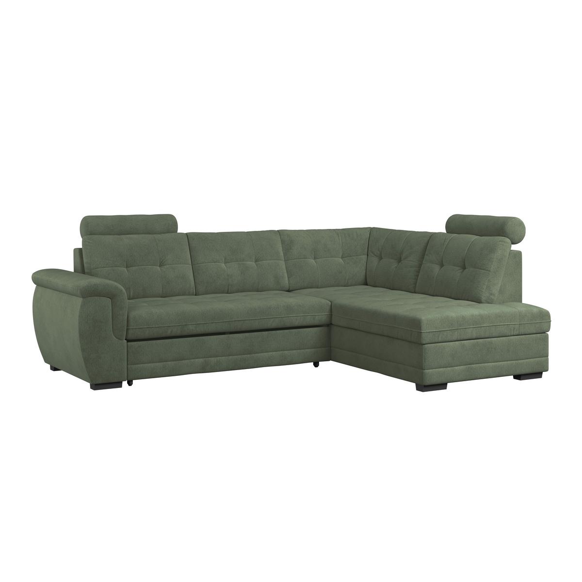 Ecksofa mit Schlaffunktion Falco new Grün 251x183 cm - Schwarz/Grün, KONVENTIONELL, Textil (251/183cm) - Ondega