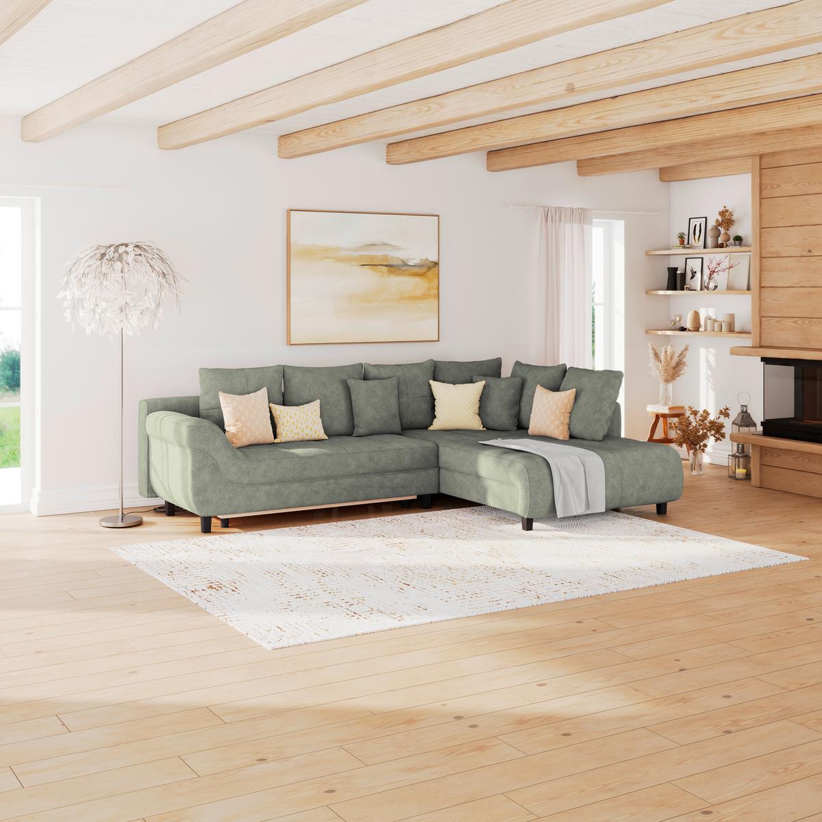 Ecksofa Mendoza - Schwarz/Grau, Design, Textil (309/197cm) - Ondega